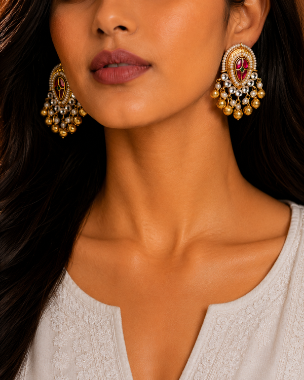 Premium Quality | Studs Earrings | White Pearls | Brass |