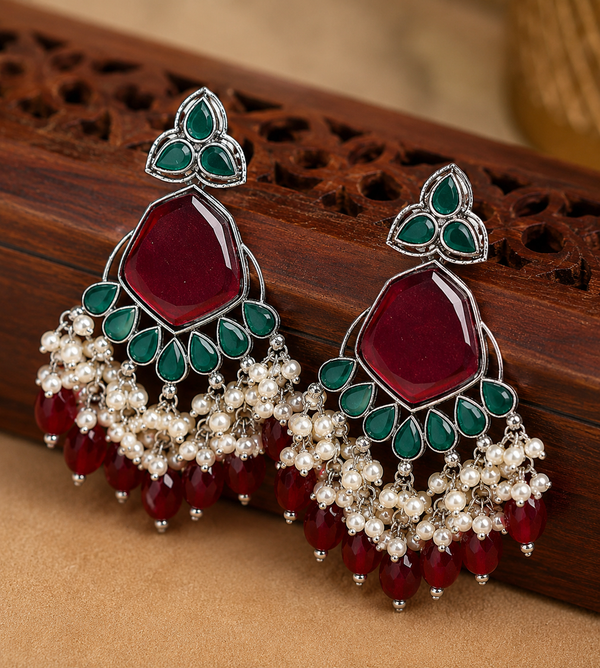 Premium Quality | Yukta Dangler Earrings | Red Color |