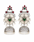 Silver Plated | Jhumka Earrings | Handmade Earrings | Green Color |