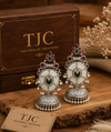 Silver Plated | Jhumka Earrings | Handmade Earrings | Green Color |