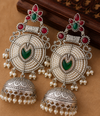 Silver Plated | Jhumka Earrings | Handmade Earrings | Green Color |
