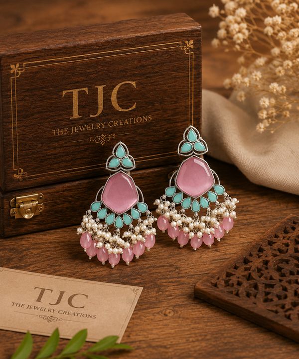 Premium Quality | Yukta Dangler Earrings | Pink Color |
