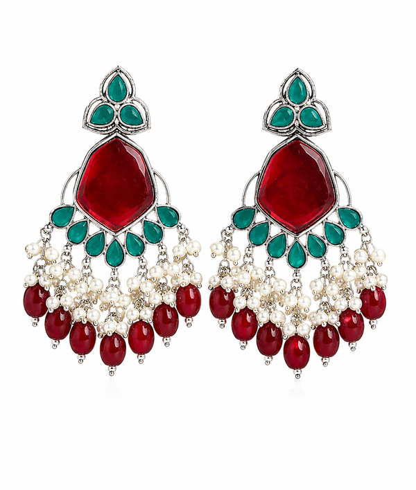 Premium Quality | Yukta Dangler Earrings | Red Color |