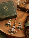Premium Quality |Italian Meenakari | Moissanite Pendant Set | Green Color |