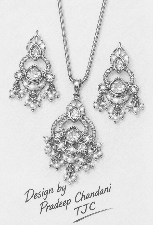 Premium Quality |Italian Meenakari | Moissanite Pendant Set | White Color |