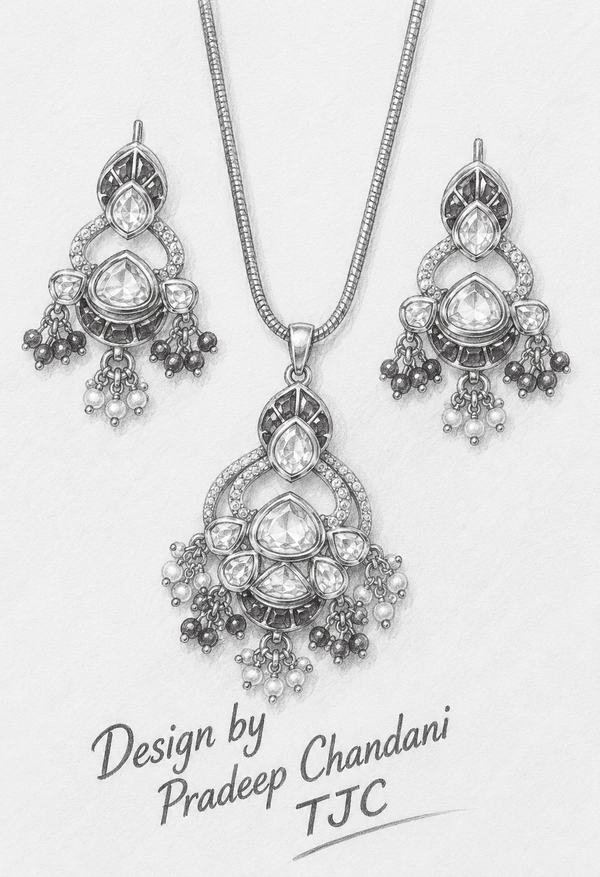 Premium Quality |Italian Meenakari | Moissanite Pendant Set | Red Color |