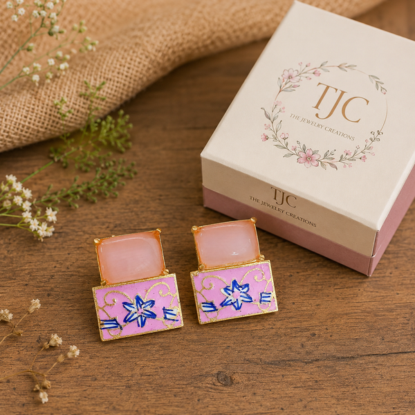 Premium Quality | Studs Earrings | Monalisa Stone | Pink Color |