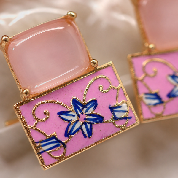 Premium Quality | Studs Earrings | Monalisa Stone | Pink Color |