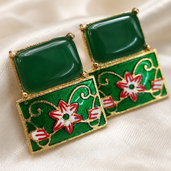 Premium Quality | Studs Earrings | Monalisa Stone | Green Color |
