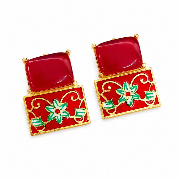 Premium Quality | Studs Earrings | Monalisa Stone | Red Color |