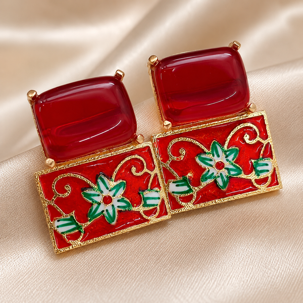 Premium Quality | Studs Earrings | Monalisa Stone | Red Color |