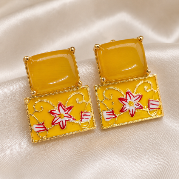 Premium Quality | Studs Earrings | Monalisa Stone | Yellow Color |