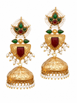 Premium Quality | Jhumki Earrings | White Pearls | Red Color |