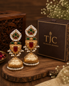 Premium Quality | Jhumki Earrings | White Pearls | Red Color |
