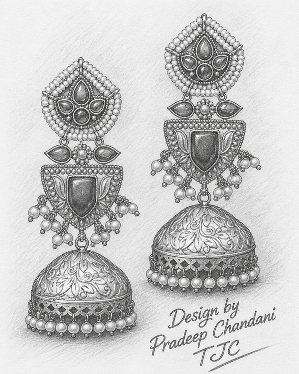 Premium Quality | Jhumki Earrings | White Pearls | Red Color |