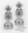 Premium Quality | Jhumki Earrings | White Pearls | Green Color |