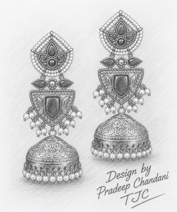 Premium Quality | Jhumki Earrings | White Pearls | Green Color |