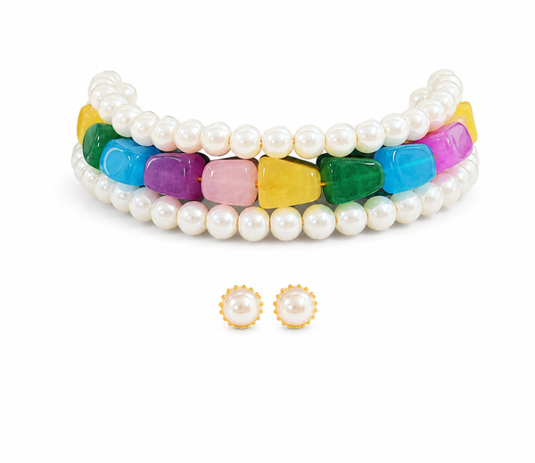 Premium Quality | Multi Color | Tumble Stone | Unisex Mala With Earrings |