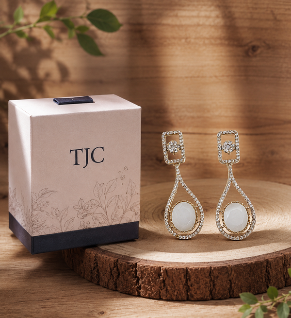 Premium Quality | Monalisa Stone | Earrings | White Color |