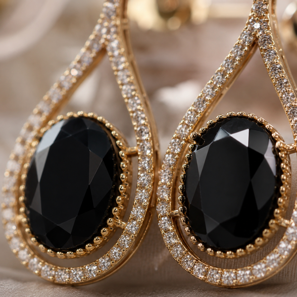Premium Quality | Monalisa Stone | Earrings | Black Color |