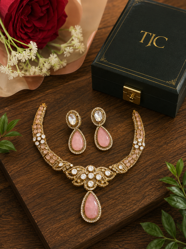 Premium Quality | Doublet Stone | Moissanite Detailing | Choker Sets | Pink Color |