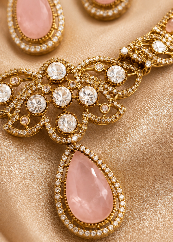 Premium Quality | Doublet Stone | Moissanite Detailing | Choker Sets | Pink Color |