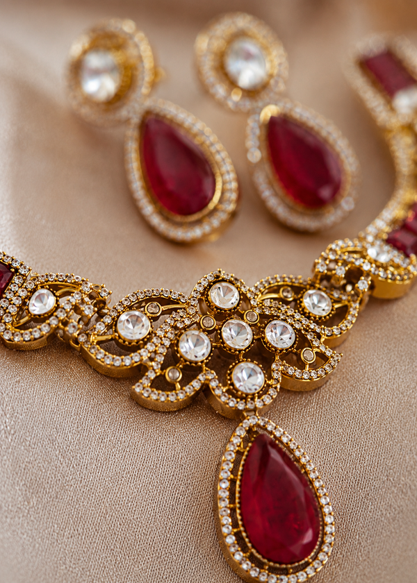 Premium Quality | Doublet Stone | Moissanite Detailing | Choker Sets | Red Color |