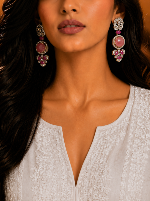 Premium Quality | Monalisa Stone | Earrings| Pink Color |