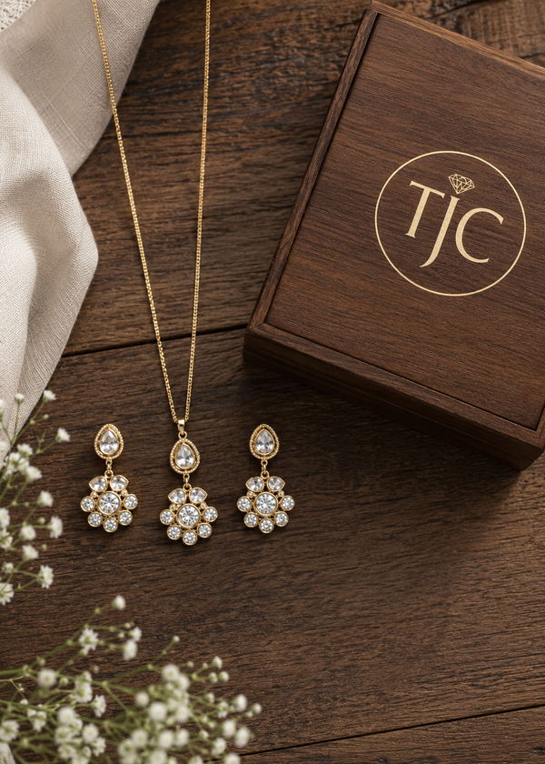 Premium Quality | Moissanite Polki | Chain Pendant Set |