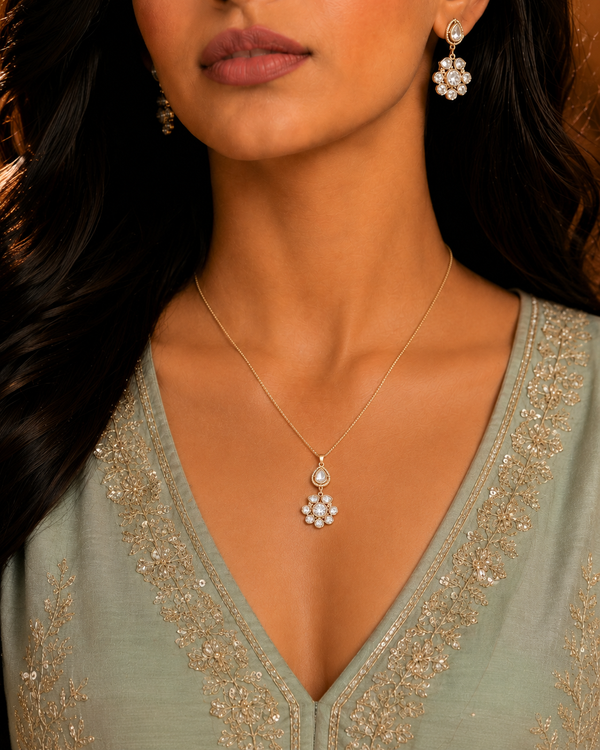 Premium Quality | Moissanite Polki | Chain Pendant Set |