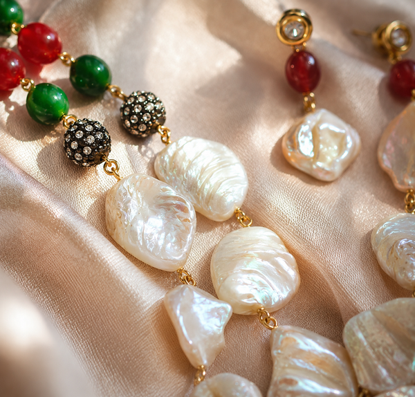 Premium Quality | Layered Mala Set | Red & Green Color |