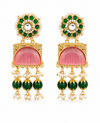 Premium Quality | Dangler Earrings | Artificial Stone with Pearl | Pink Color |