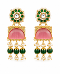 Premium Quality | Dangler Earrings | Artificial Stone with Pearl | Pink Color |