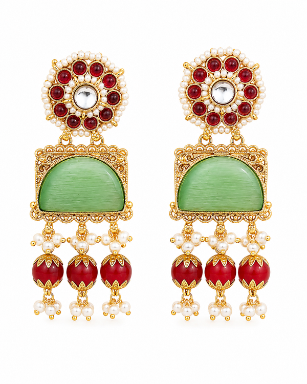 Premium Quality | Dangler Earrings | Artificial Stone with Pearl | Mint Color |