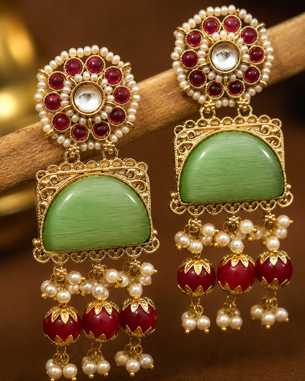 Premium Quality | Dangler Earrings | Artificial Stone with Pearl | Mint Color |