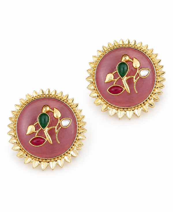 Premium Quality | Studs Earrings | Artificial Stone | Pink Color |