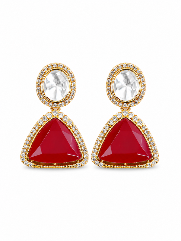 Premium Quality | American Diamond Earrings | Red Color |