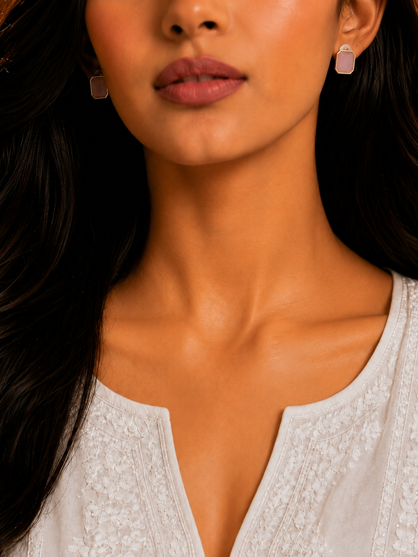 Premium Quality | Monalisa Stone | Studs Earrings | Pink Color |