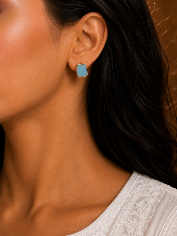Premium Quality | Monalisa Stone | Studs Earrings | Sky Blue Color |