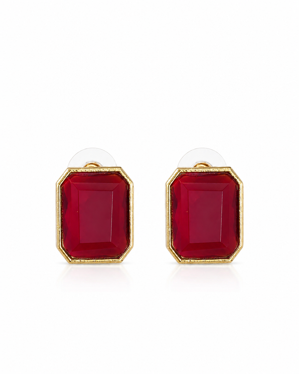 Premium Quality | Monalisa Stone | Studs Earrings | Red Color |