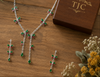 Ruby Red & Green Emerald Inspired | American Diamond Accents | Chain Pendant Set With Earrings |