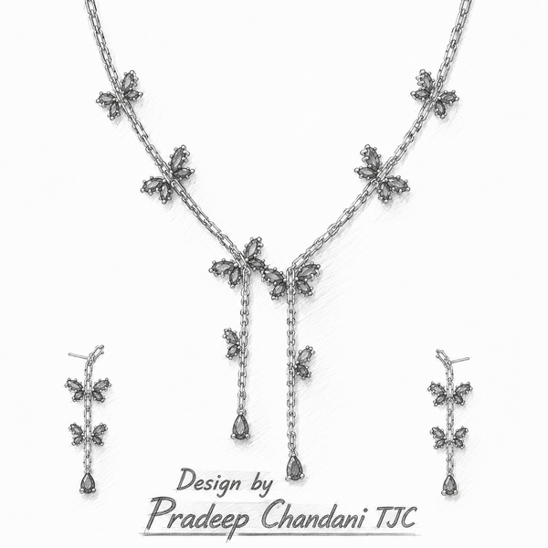 Ruby Red & Green Emerald Inspired | American Diamond Accents | Chain Pendant Set With Earrings |
