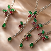 Ruby Red & Green Emerald Inspired | American Diamond Accents | Chain Pendant Set With Earrings |