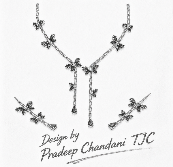 Blue Sapphire Inspired | American Diamond Accents | Chain Pendant Set With Earrings |