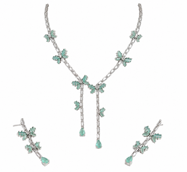 Mint Sapphire Inspired | American Diamond Accents | Chain Pendant Set With Earrings |