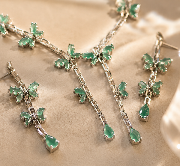 Mint Sapphire Inspired | American Diamond Accents | Chain Pendant Set With Earrings |