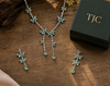 Mint Sapphire Inspired | American Diamond Accents | Chain Pendant Set With Earrings |