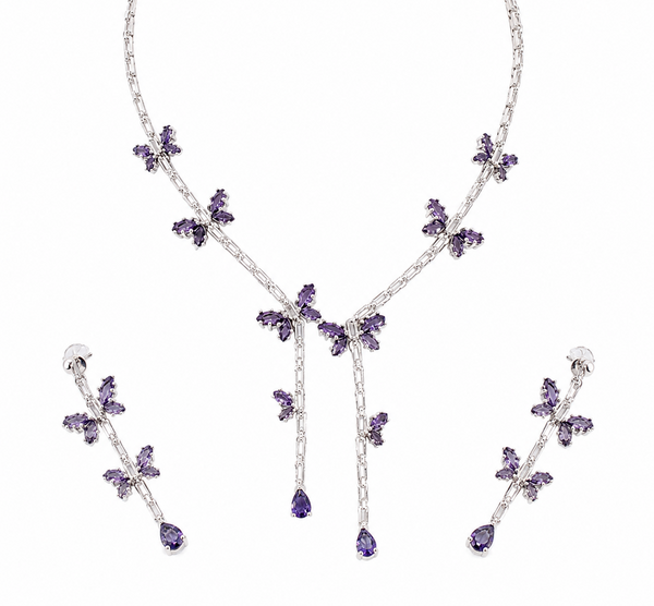 Amethyst Sapphire Inspired | American Diamond Accents | Chain Pendant Set With Earrings |