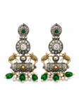 Premium Quality I Silver Plated I Oxidised Earrings IGreen beads I