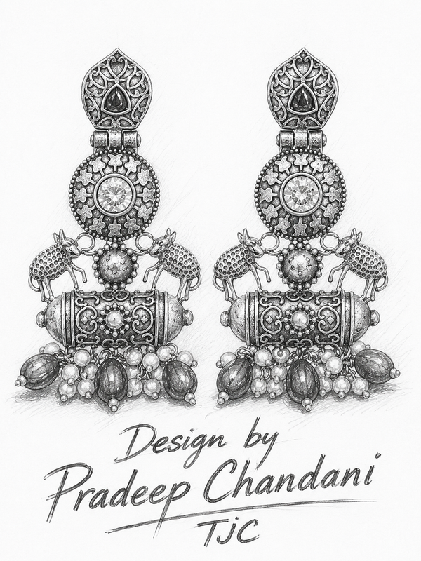 Premium Quality I Silver Plated I Oxidised Earrings IGreen beads I